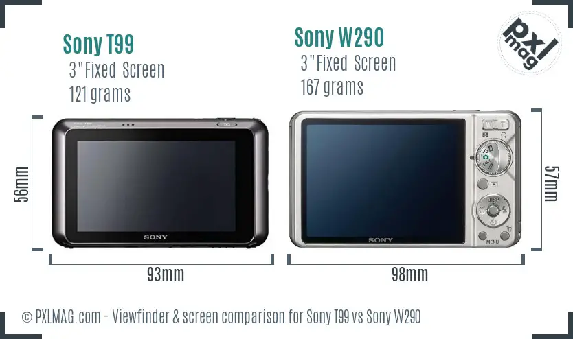 Sony T99 vs Sony W290 Screen and Viewfinder comparison