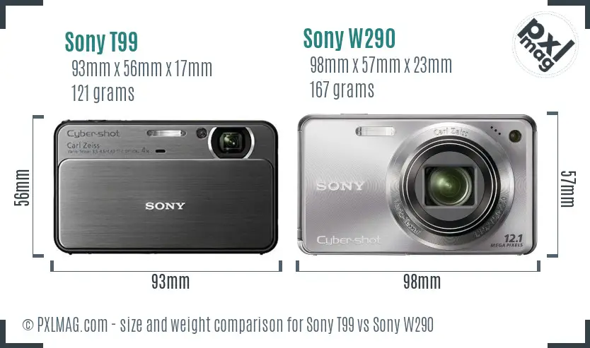 Sony T99 vs Sony W290 size comparison