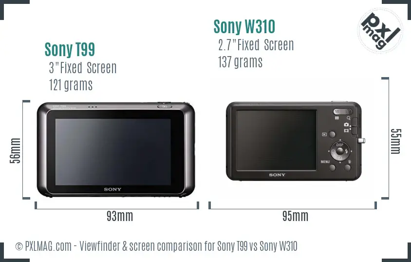 Sony T99 vs Sony W310 Screen and Viewfinder comparison