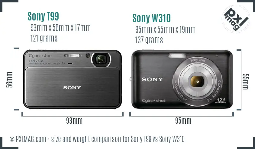 Sony T99 vs Sony W310 size comparison