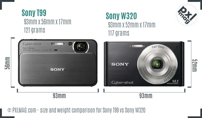 Sony T99 vs Sony W320 size comparison