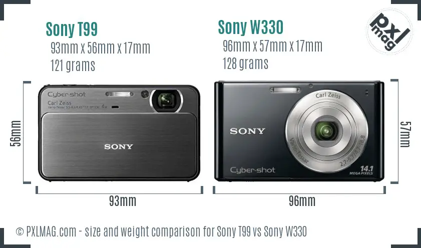 Sony T99 vs Sony W330 size comparison