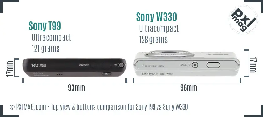 Sony T99 vs Sony W330 top view buttons comparison