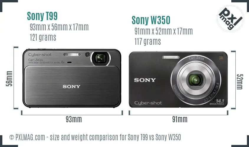 Sony T99 vs Sony W350 size comparison