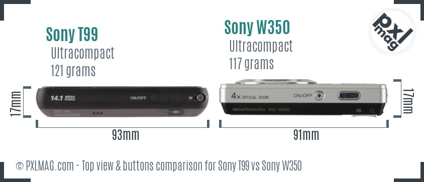 Sony T99 vs Sony W350 top view buttons comparison