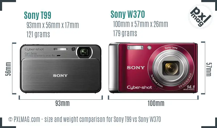 Sony T99 vs Sony W370 size comparison