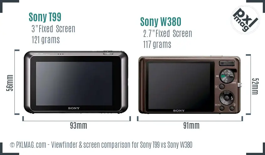 Sony T99 vs Sony W380 Screen and Viewfinder comparison