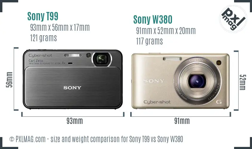 Sony T99 vs Sony W380 size comparison