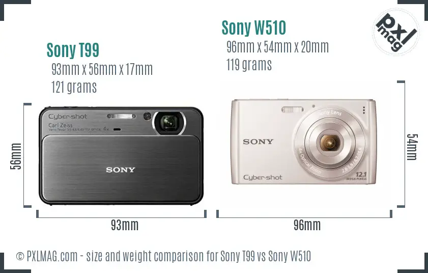 Sony T99 vs Sony W510 size comparison