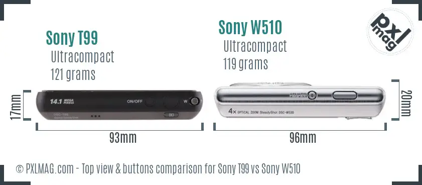 Sony T99 vs Sony W510 top view buttons comparison