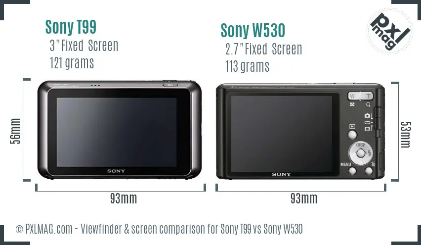 Sony T99 vs Sony W530 Screen and Viewfinder comparison