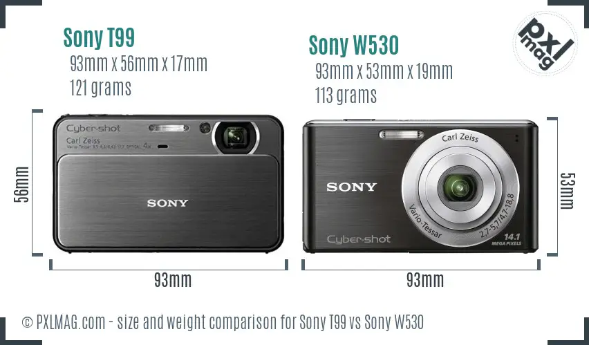 Sony T99 vs Sony W530 size comparison