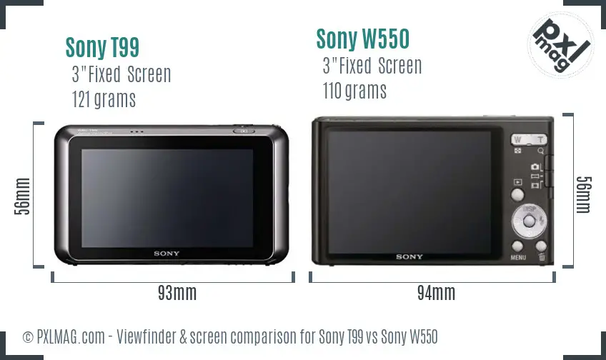 Sony T99 vs Sony W550 Screen and Viewfinder comparison