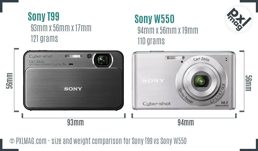Sony T99 vs Sony W550 size comparison