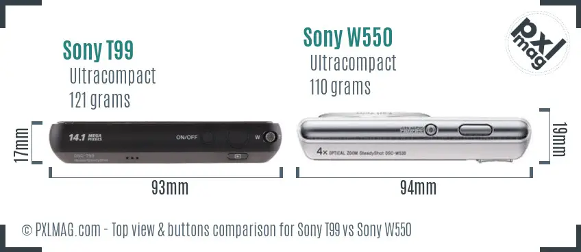 Sony T99 vs Sony W550 top view buttons comparison