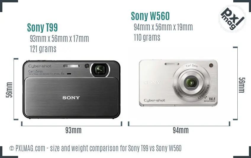 Sony T99 vs Sony W560 size comparison