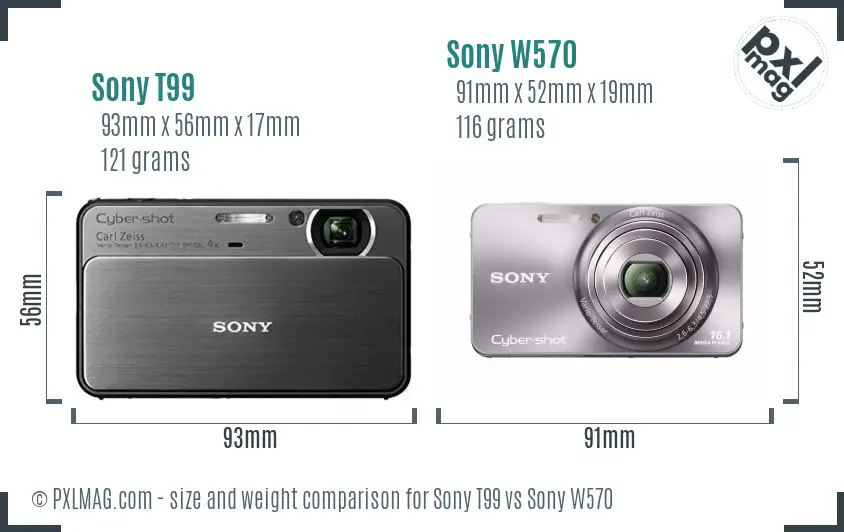 Sony T99 vs Sony W570 size comparison