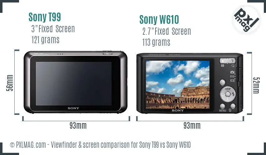Sony T99 vs Sony W610 Screen and Viewfinder comparison