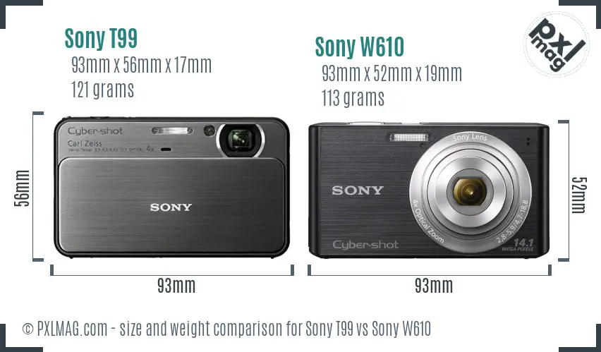 Sony T99 vs Sony W610 size comparison