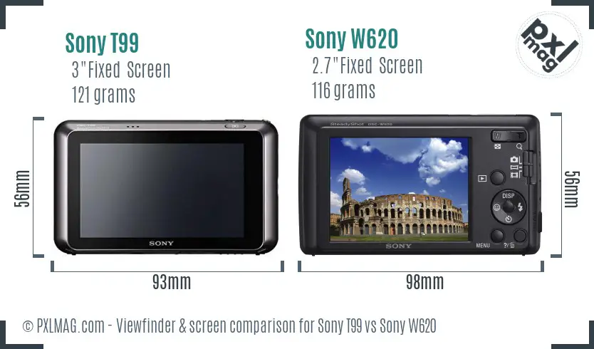 Sony T99 vs Sony W620 Screen and Viewfinder comparison