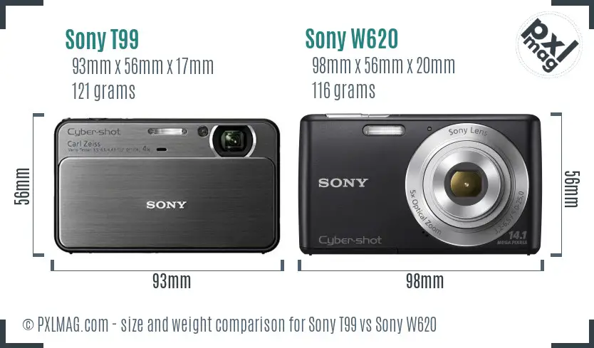 Sony T99 vs Sony W620 size comparison