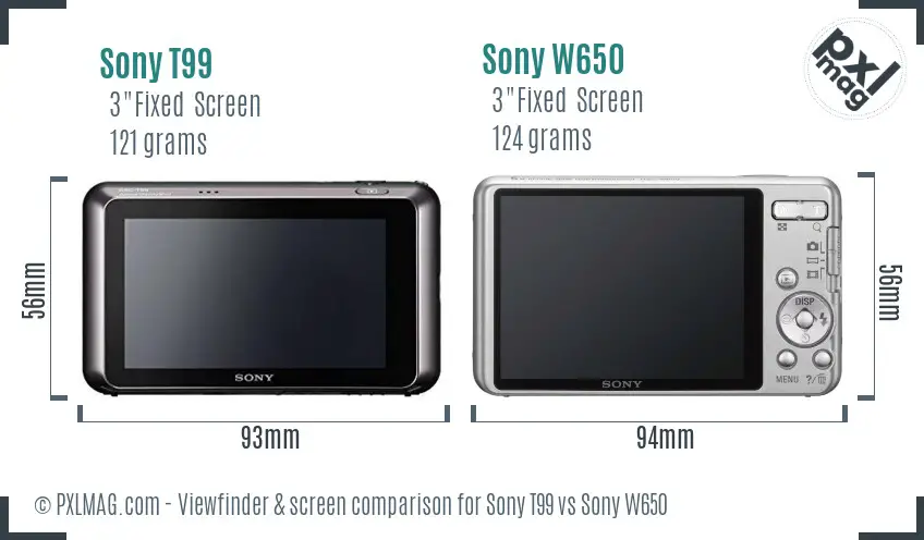 Sony T99 vs Sony W650 Screen and Viewfinder comparison