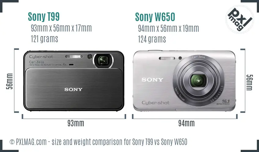 Sony T99 vs Sony W650 size comparison
