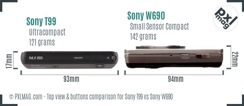 Sony T99 vs Sony W690 top view buttons comparison