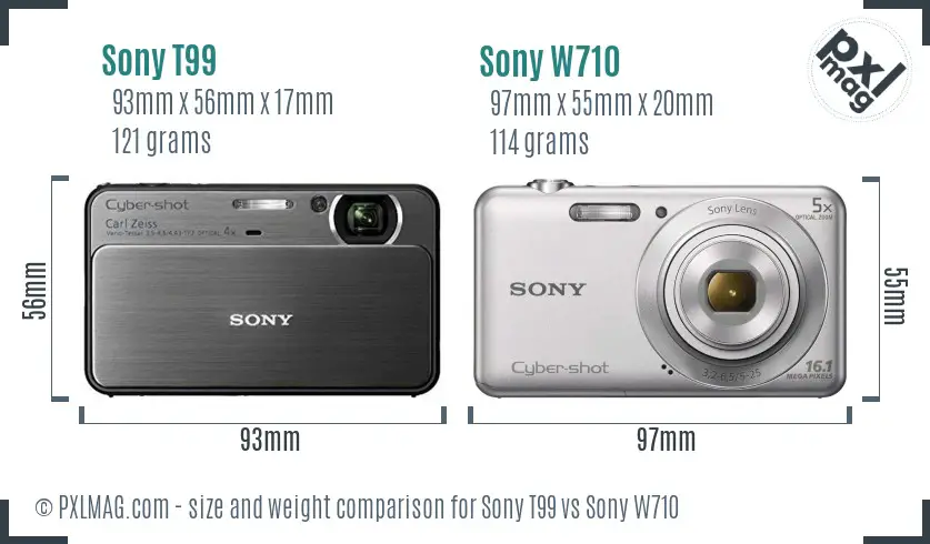 Sony T99 vs Sony W710 size comparison