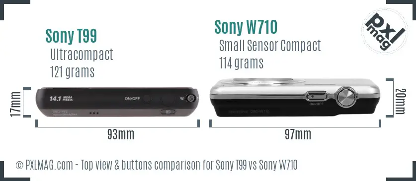 Sony T99 vs Sony W710 top view buttons comparison
