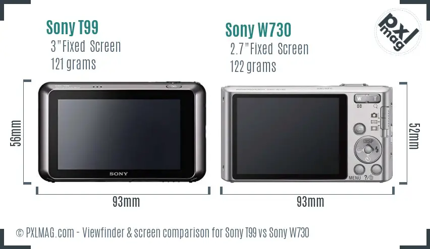 Sony T99 vs Sony W730 Screen and Viewfinder comparison