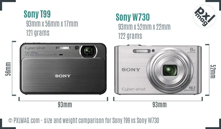 Sony T99 vs Sony W730 size comparison