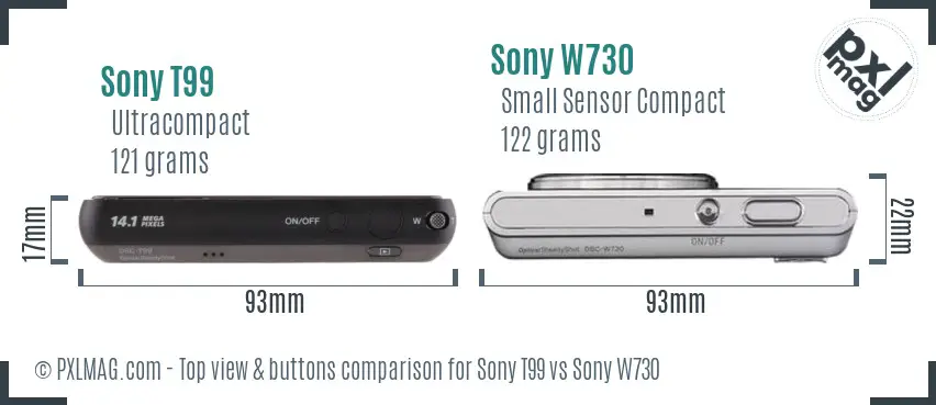 Sony T99 vs Sony W730 top view buttons comparison