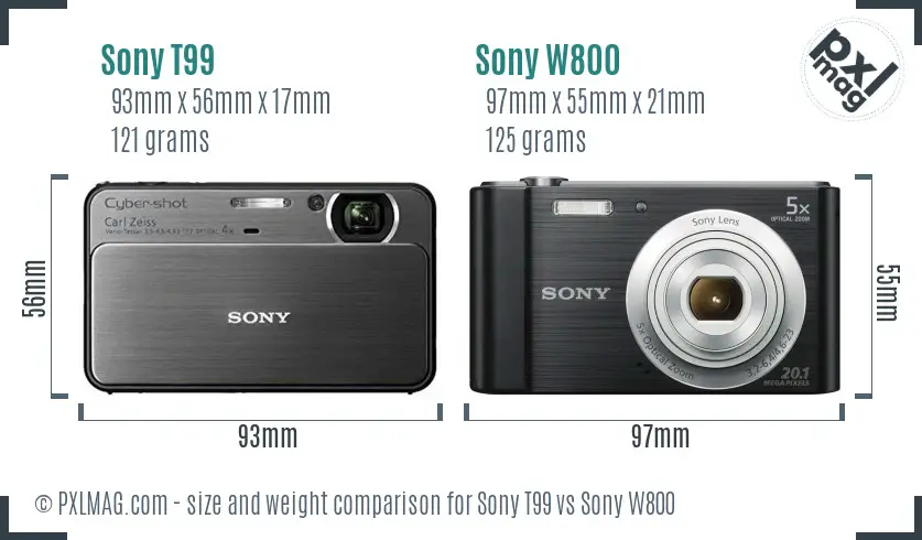 Sony T99 vs Sony W800 size comparison