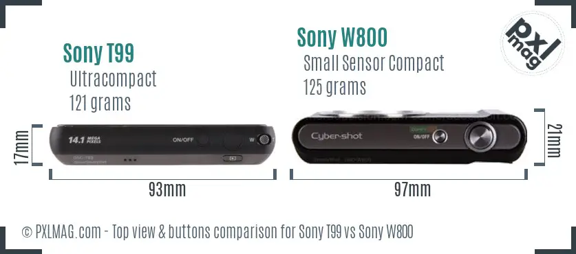 Sony T99 vs Sony W800 top view buttons comparison
