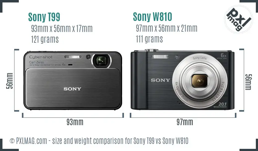 Sony T99 vs Sony W810 size comparison