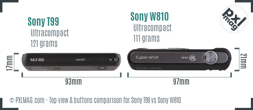 Sony T99 vs Sony W810 top view buttons comparison