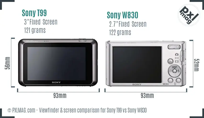 Sony T99 vs Sony W830 Screen and Viewfinder comparison