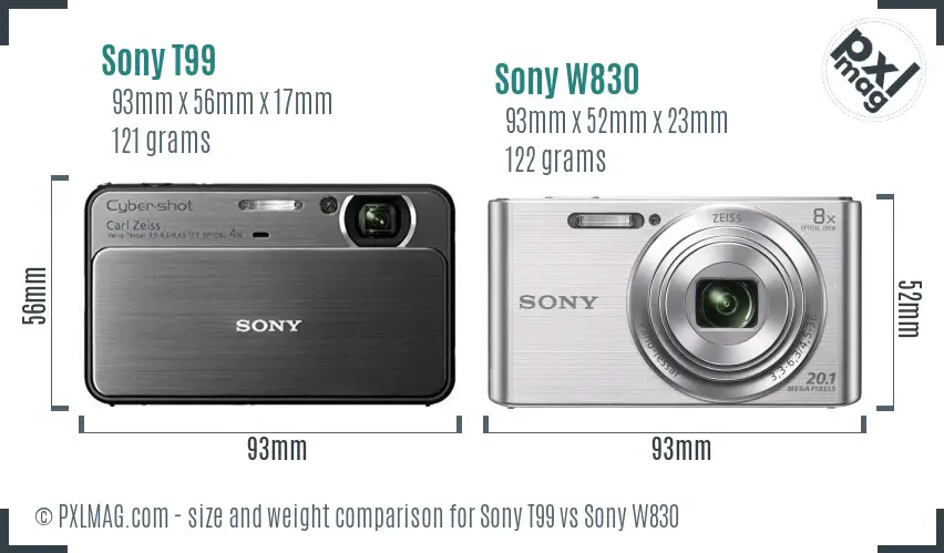 Sony T99 vs Sony W830 size comparison