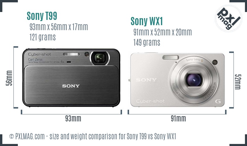 Sony T99 vs Sony WX1 size comparison