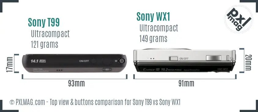 Sony T99 vs Sony WX1 top view buttons comparison