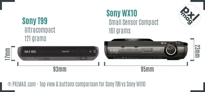 Sony T99 vs Sony WX10 top view buttons comparison