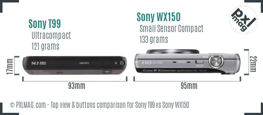 Sony T99 vs Sony WX150 top view buttons comparison