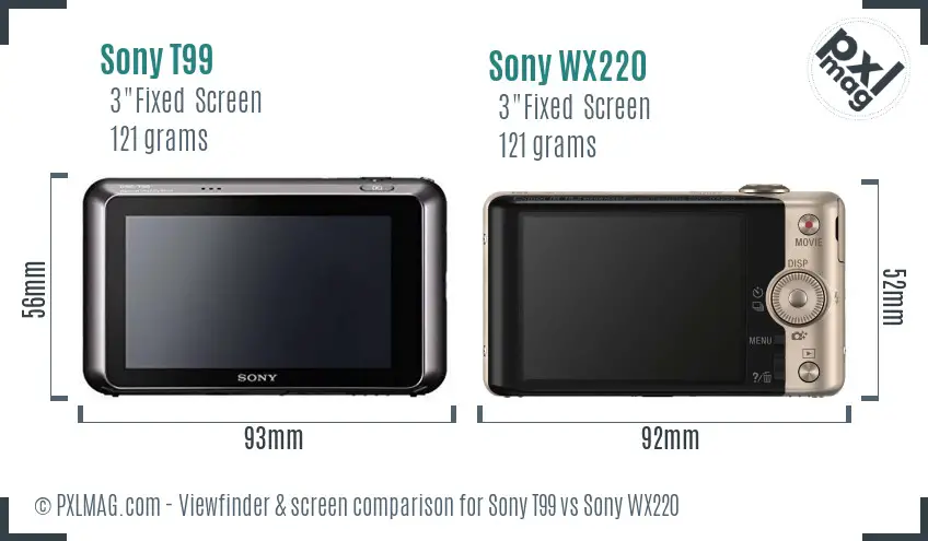 Sony T99 vs Sony WX220 Screen and Viewfinder comparison