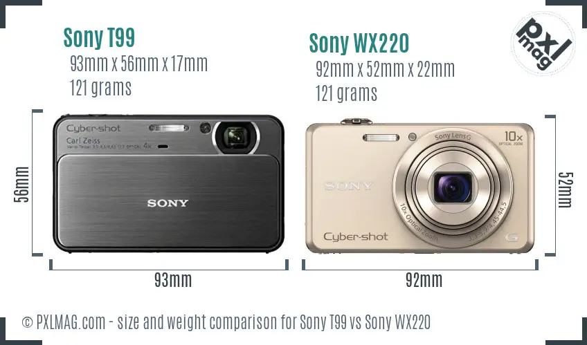 Sony T99 vs Sony WX220 size comparison