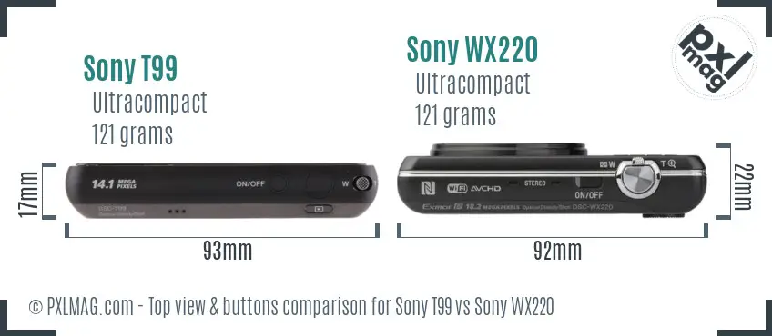 Sony T99 vs Sony WX220 top view buttons comparison