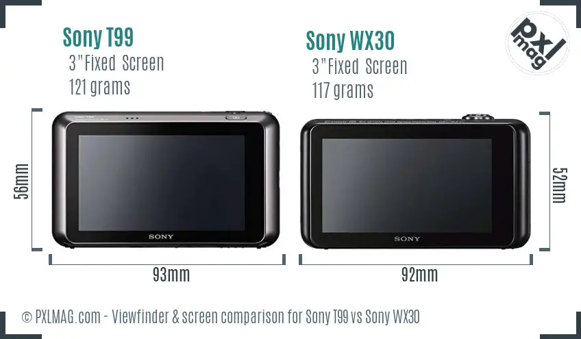Sony T99 vs Sony WX30 Screen and Viewfinder comparison