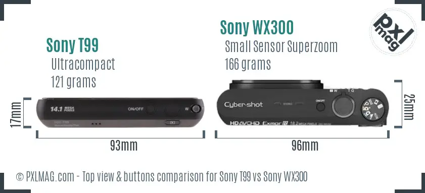 Sony T99 vs Sony WX300 top view buttons comparison