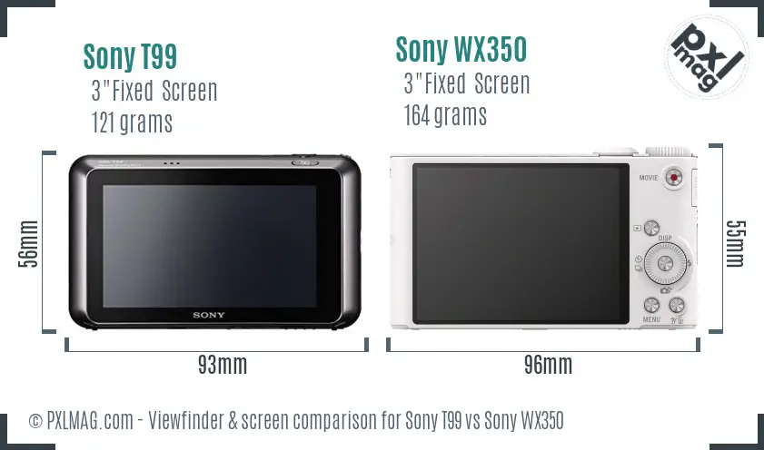 Sony T99 vs Sony WX350 Screen and Viewfinder comparison