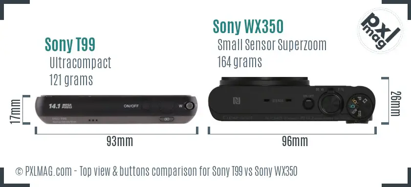 Sony T99 vs Sony WX350 top view buttons comparison